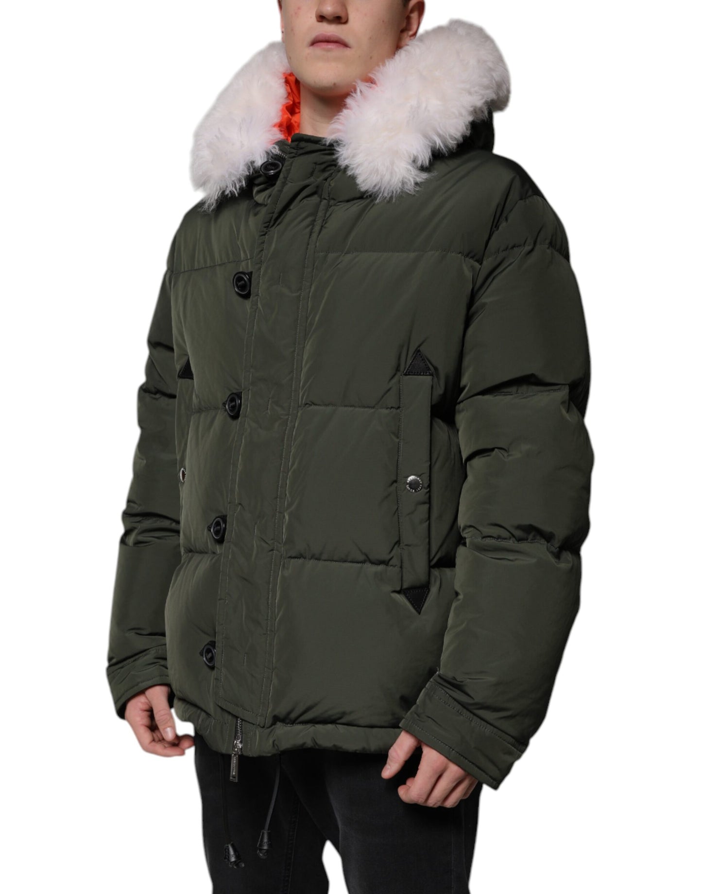 Dsquared² Green Hooded Long Sleeves Fur Shearling Jacket