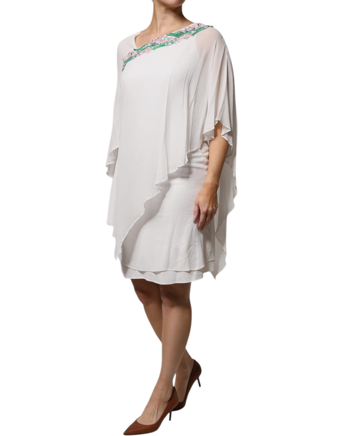 Blumarine White Floral Embroidery Viscose Chiffon Shift Dress