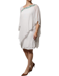 Blumarine White Floral Embroidery Viscose Chiffon Shift Dress