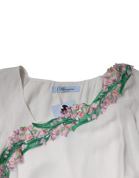 Blumarine White Floral Embroidery Viscose Chiffon Shift Dress