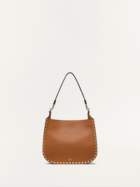 Valentino Garavani Brown Grainy Calf Hobo Rockstudt Bag