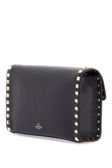 Valentino Garavani small black leather shoulder bag with golden studs