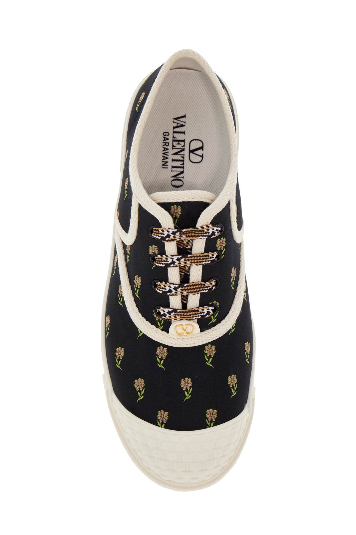 Valentino Garavani black cotton sneakers with floral pattern and rubber sole