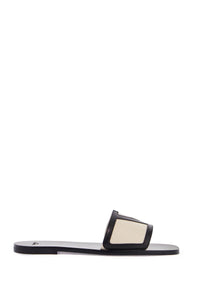 Valentino Garavani butter white and black synthetic slides with wide strap