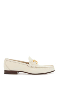 Valentino Garavani ivory leather loafer with golden metal v logo