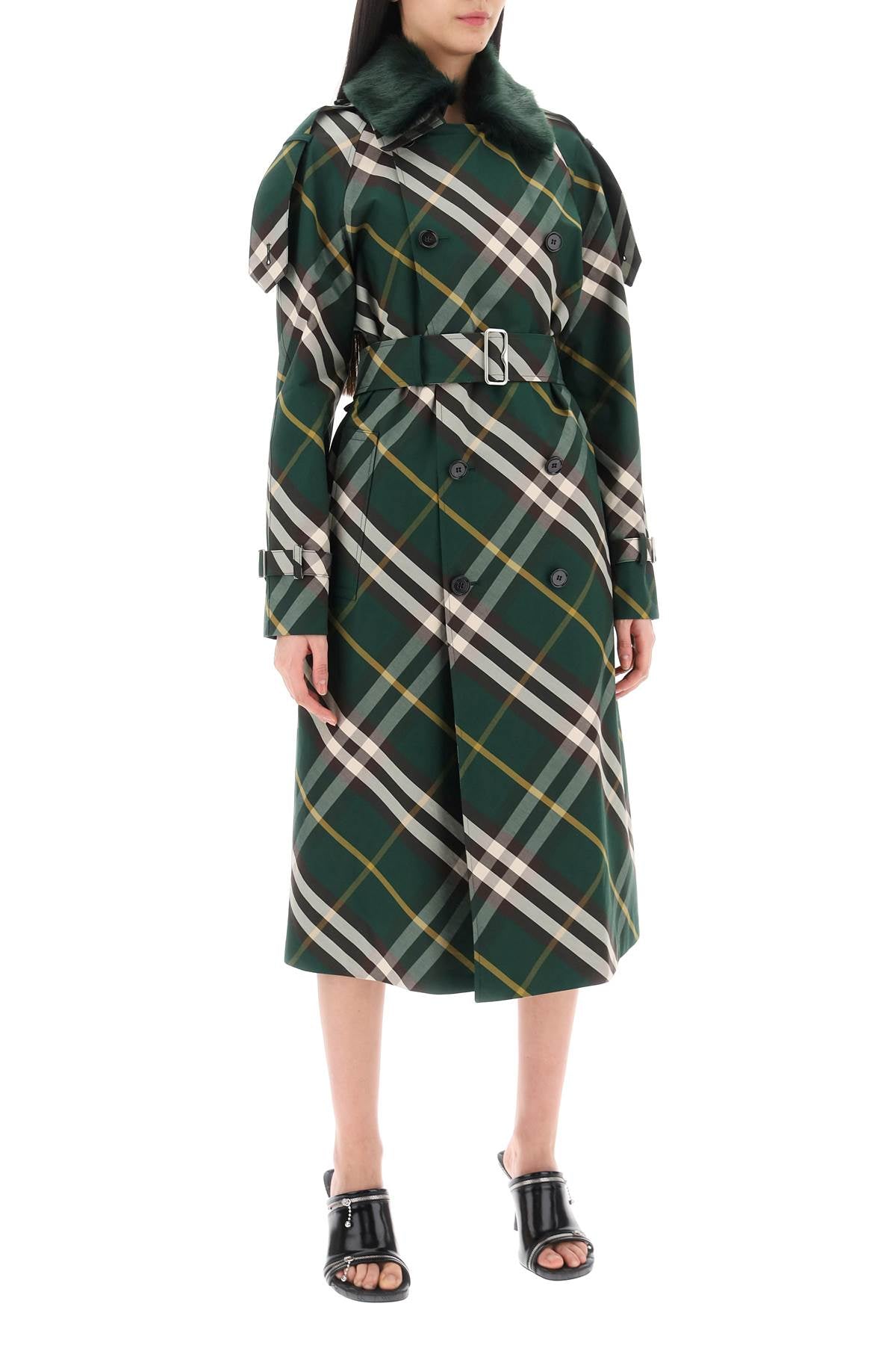 Burberry kensington trench coat with check pattern