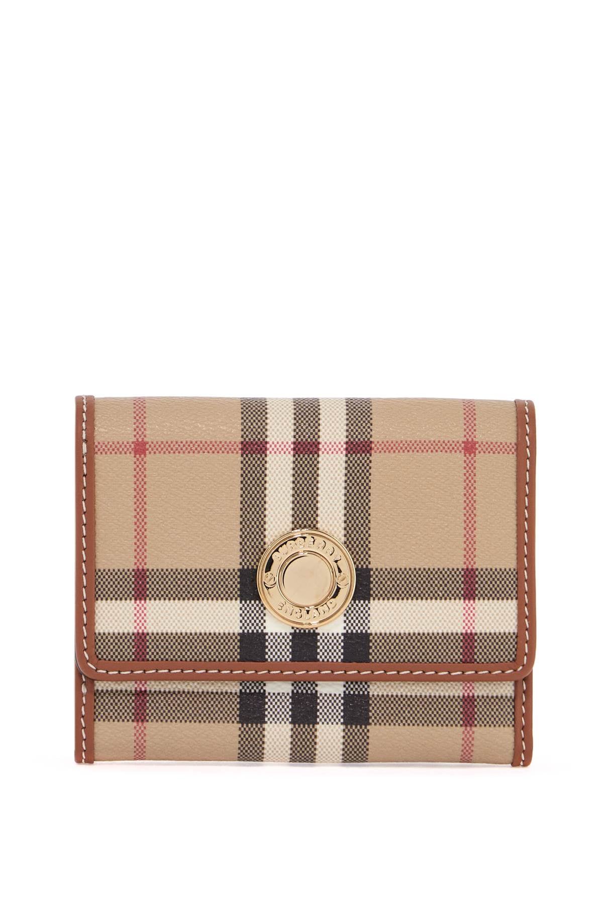 Burberry compact beige tartan wallet in polyurethane with gold buttons