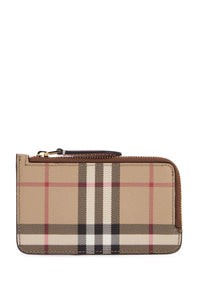 Burberry beige leather wallet with check pattern and zip closure