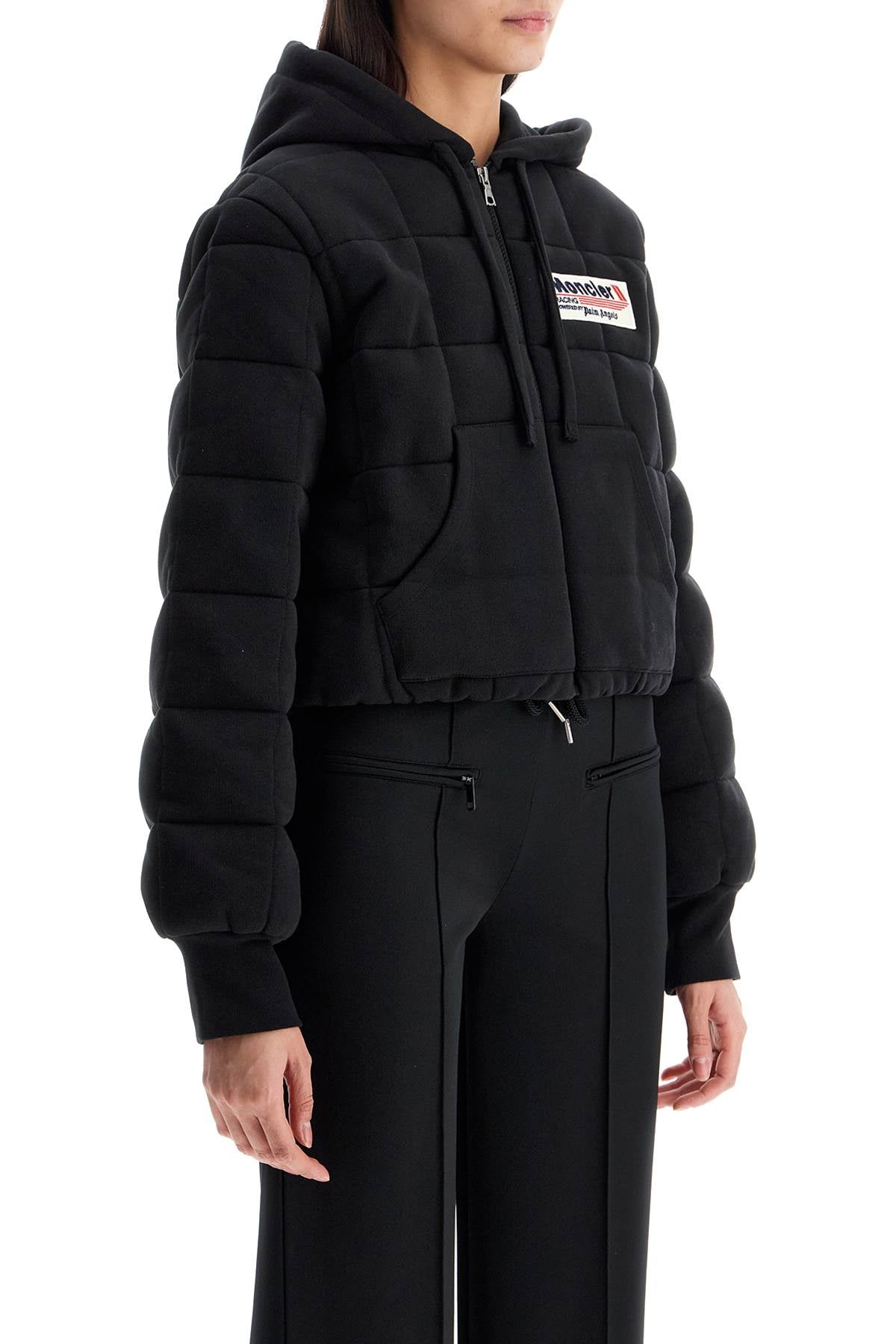 Moncler X Palm Angels black checkered cotton padded cardigan with hood and zip