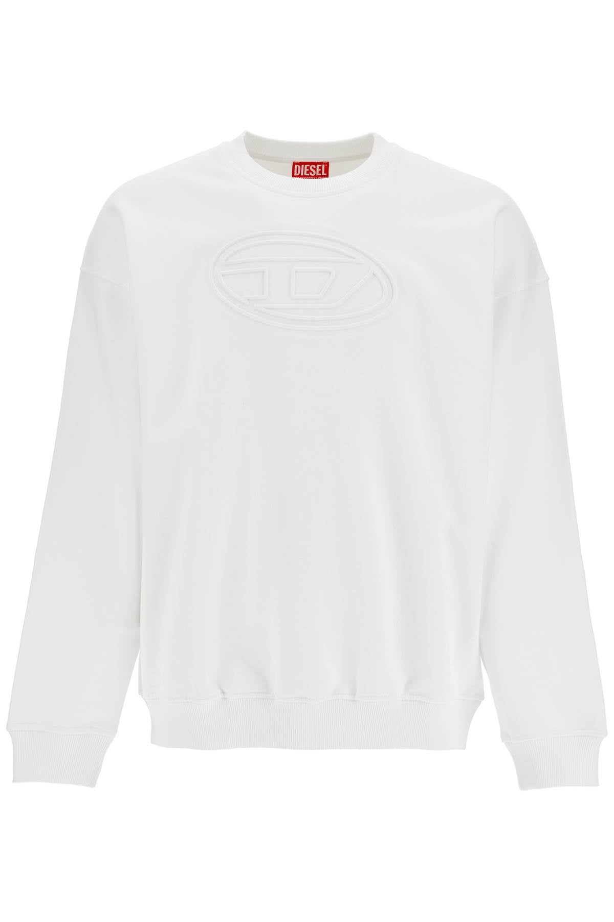 Diesel white cotton sweatshirt with raised logo for men