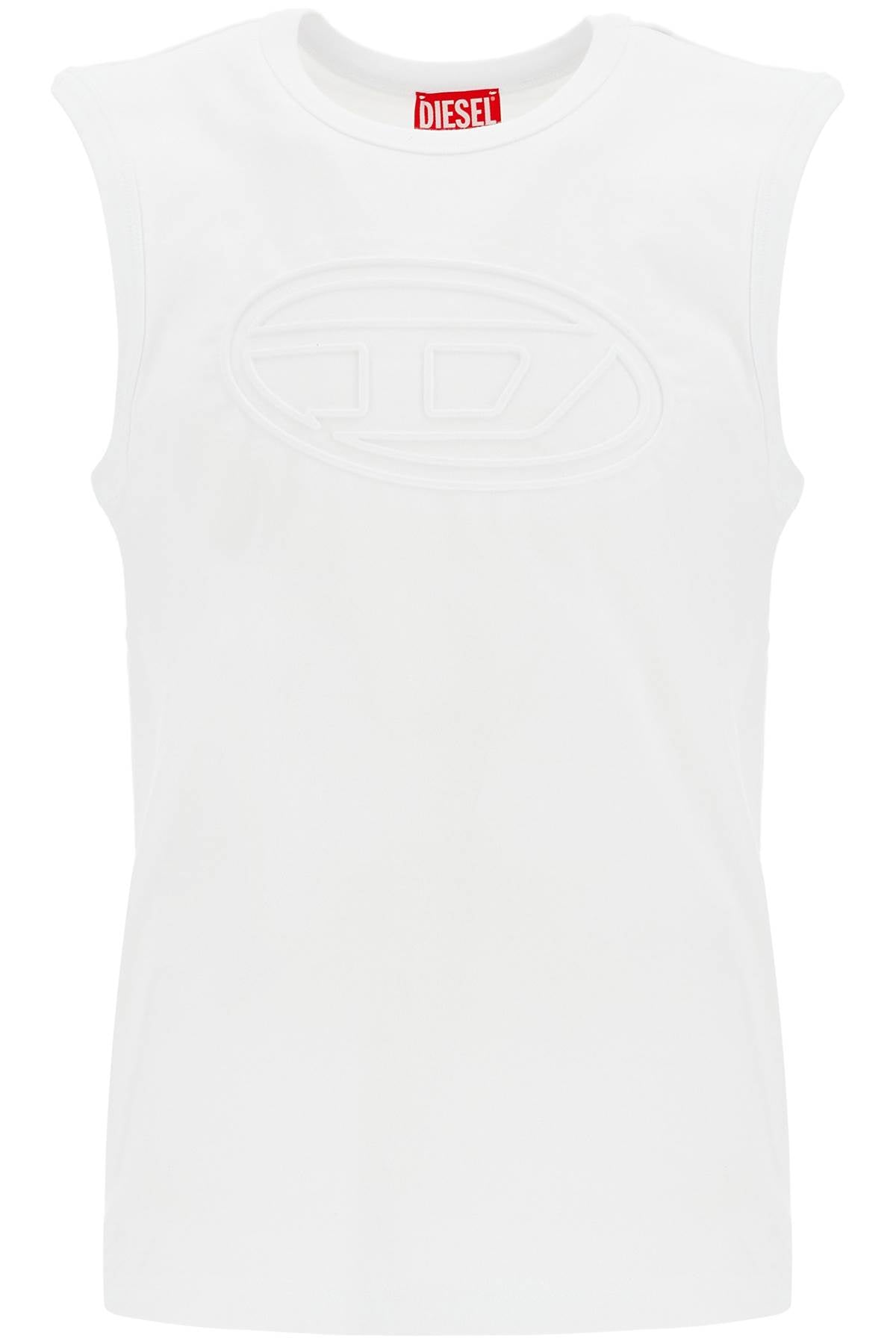 Diesel white cotton tank top with wide neckline