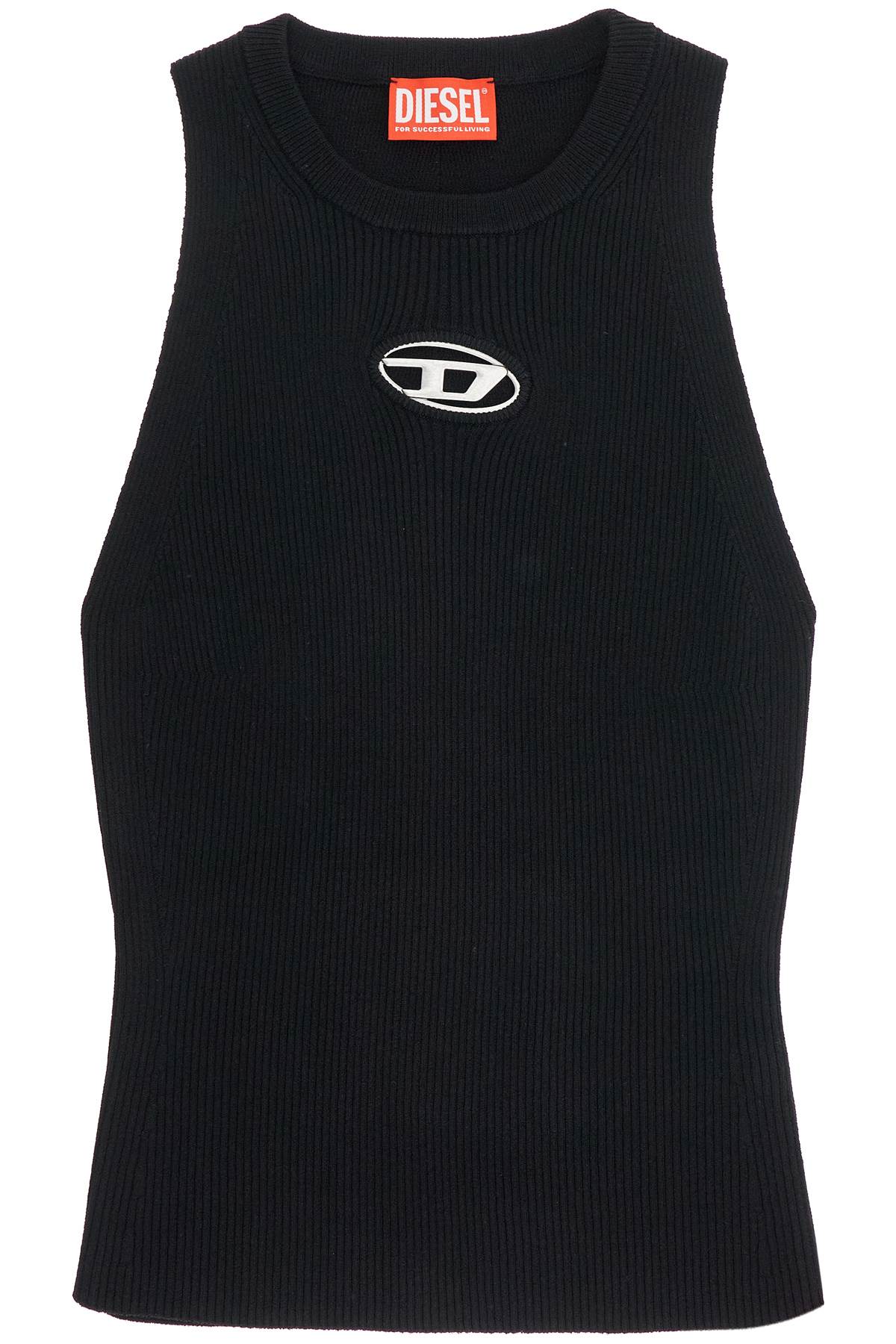 Diesel black sleeveless top in viscose with embroidered logo