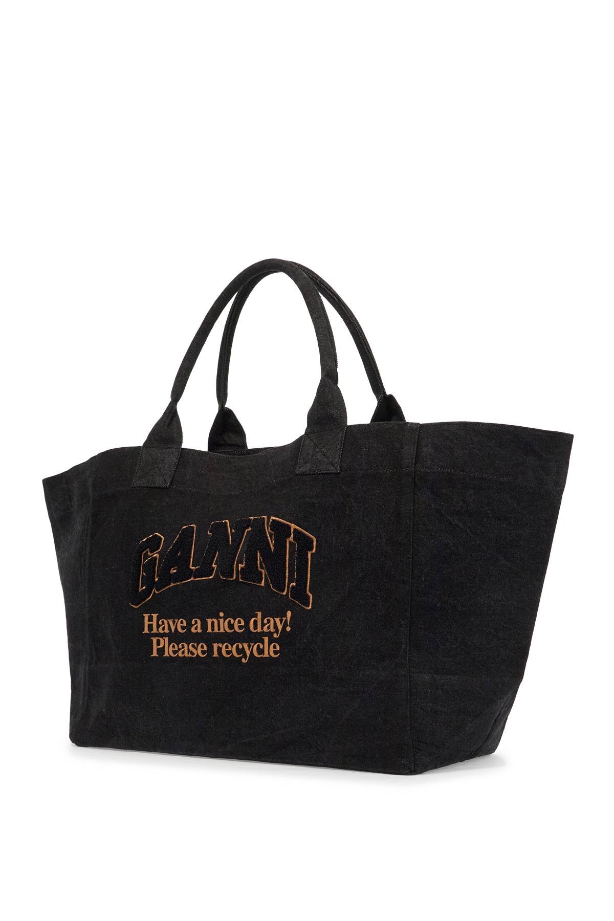 Ganni denim logo tote bag with 9