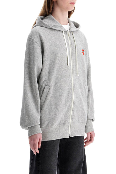 Comme Des Garcons Play felpa con cappuccio e zip grigio chiaro in cotone con logo cuore rosso