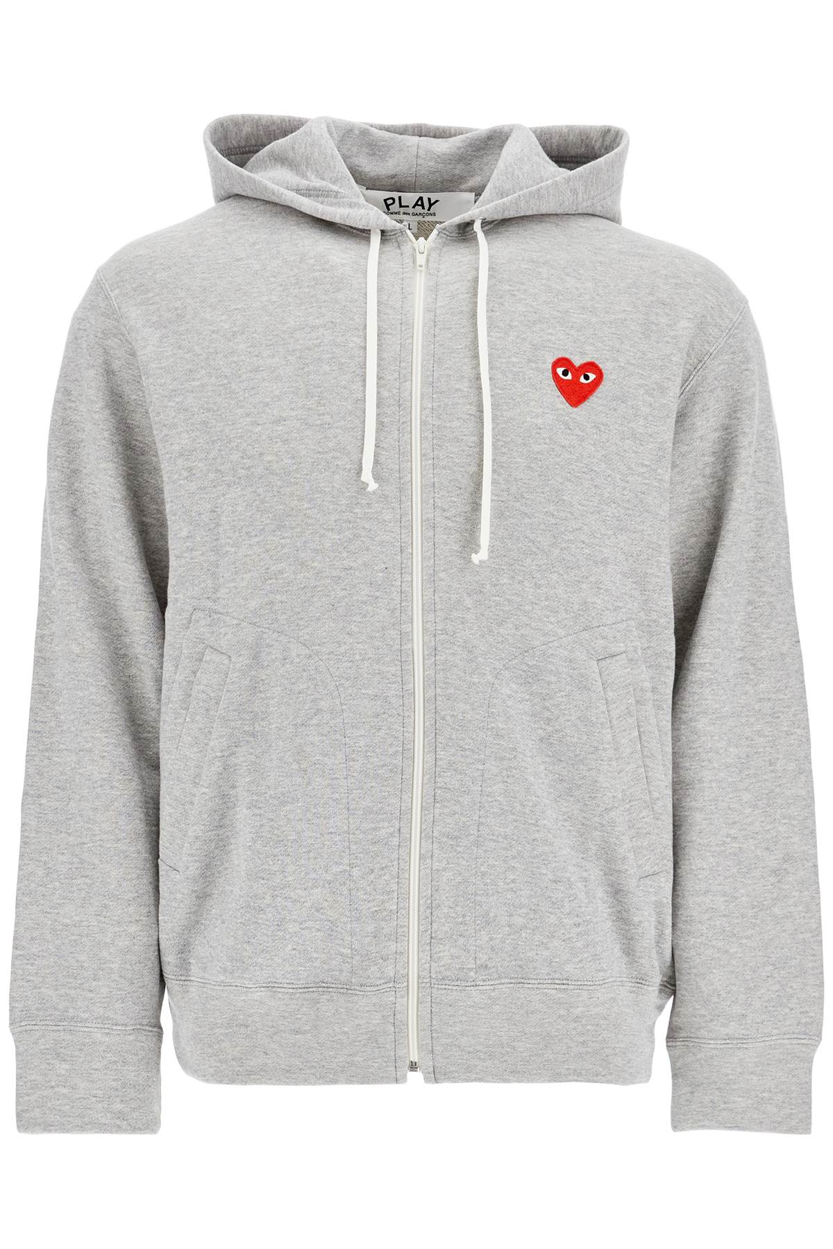 Comme Des Garcons Play felpa con cappuccio e zip grigio chiaro in cotone con logo cuore rosso