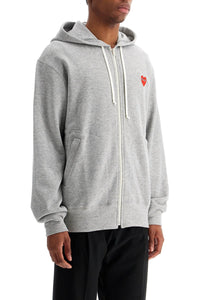 Comme Des Garcons Play felpa con cappuccio e zip grigio chiaro in cotone con logo cuore rosso