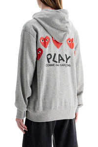 Comme Des Garcons Play felpa con cappuccio e zip grigio chiaro in cotone con logo cuore rosso