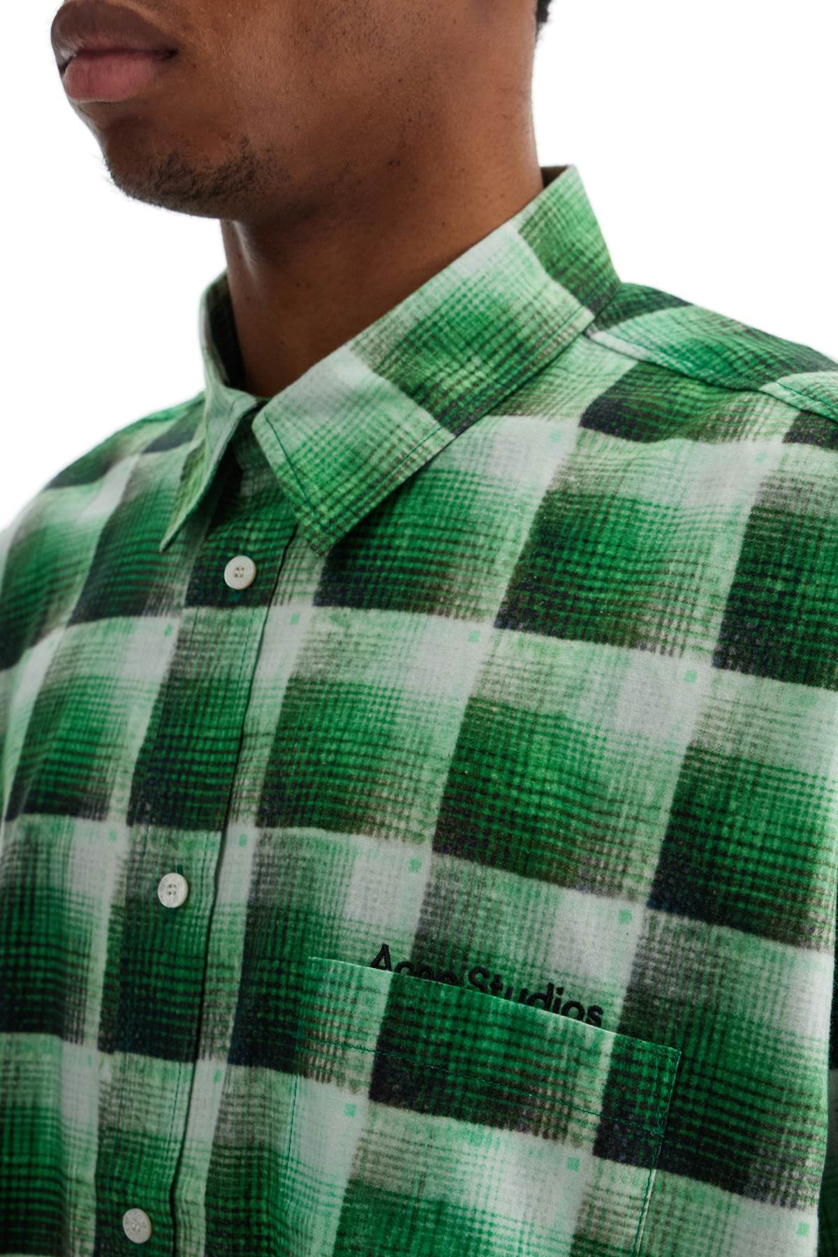 Acne Studios green checkered cotton flannel shirt