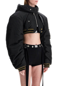 JEAN PAUL GAULTIER cropped black nylon padded bomber jacket with hood