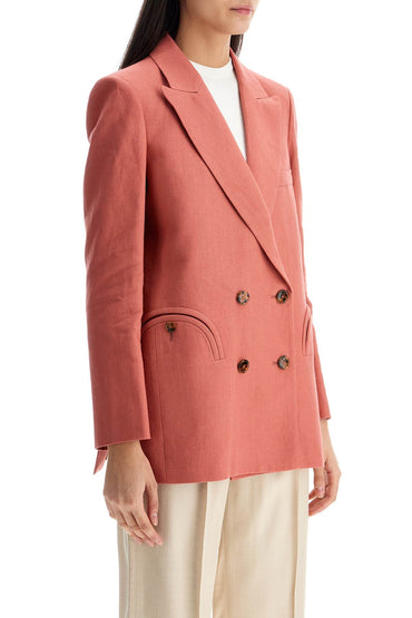 Blaze Milano coral linen single-breasted blazer with turtle style buttons