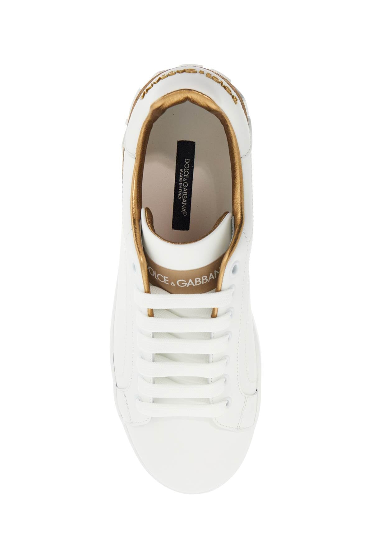 Dolce & Gabbana white calfskin low-top sneakers with gold details and velcro closure