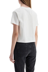 A.P.C. women's organic cotton white boxy cropped t-shirt with micro embroidered logo gots