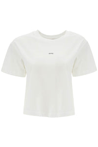 A.P.C. women's organic cotton white boxy cropped t-shirt with micro embroidered logo gots