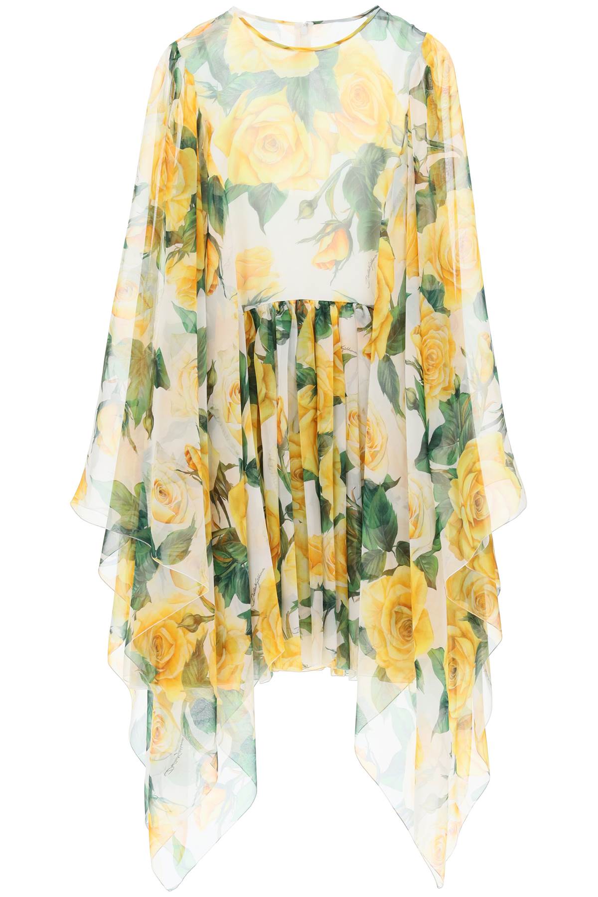 Dolce & Gabbana 'short silk chiffon dress with yellow rose print'