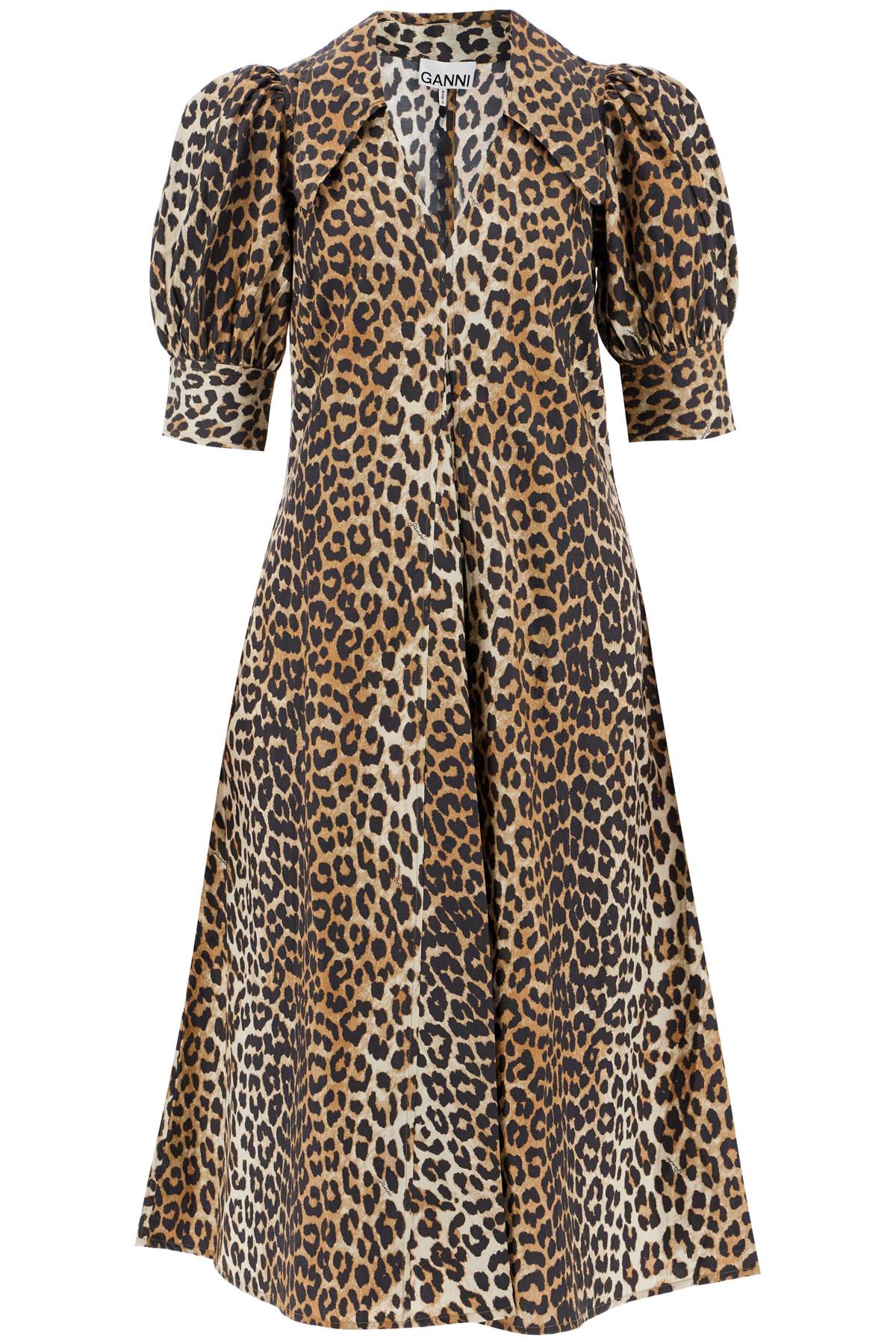 Ganni leopard print poplin dress