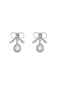 Alessandra Rich bow earrings with crystal pendant in silver-plated brass