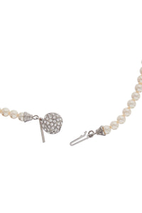 Alessandra Rich long 3-strand ivory pearl necklace with rhinestones