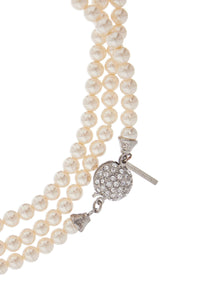 Alessandra Rich long 3-strand ivory pearl necklace with rhinestones