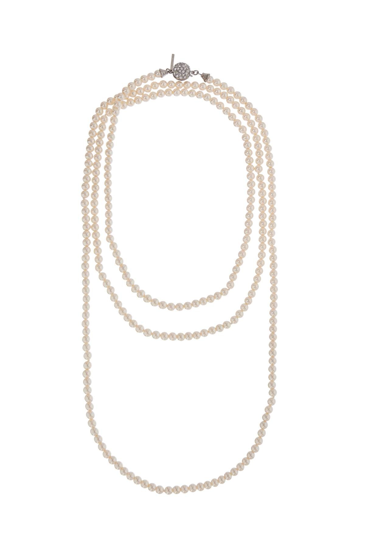 Alessandra Rich long 3-strand ivory pearl necklace with rhinestones