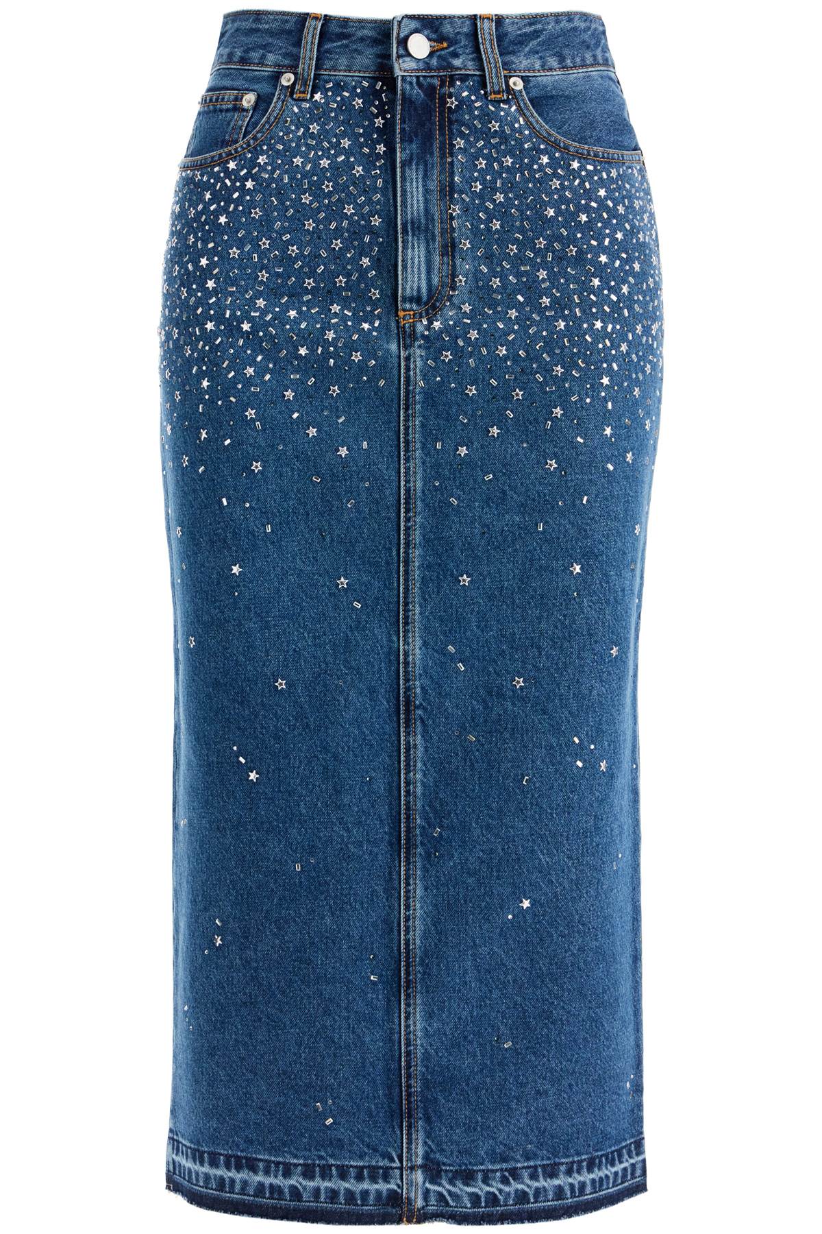 Alessandra Rich 'denim midi skirt with rhin