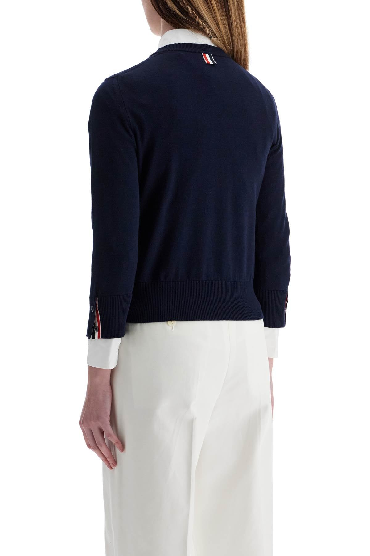 Thom Browne navy blue cotton sweatshirt with 4 stripes crew neck