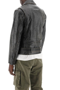 Golden Goose vintage-effect leather biker jacket