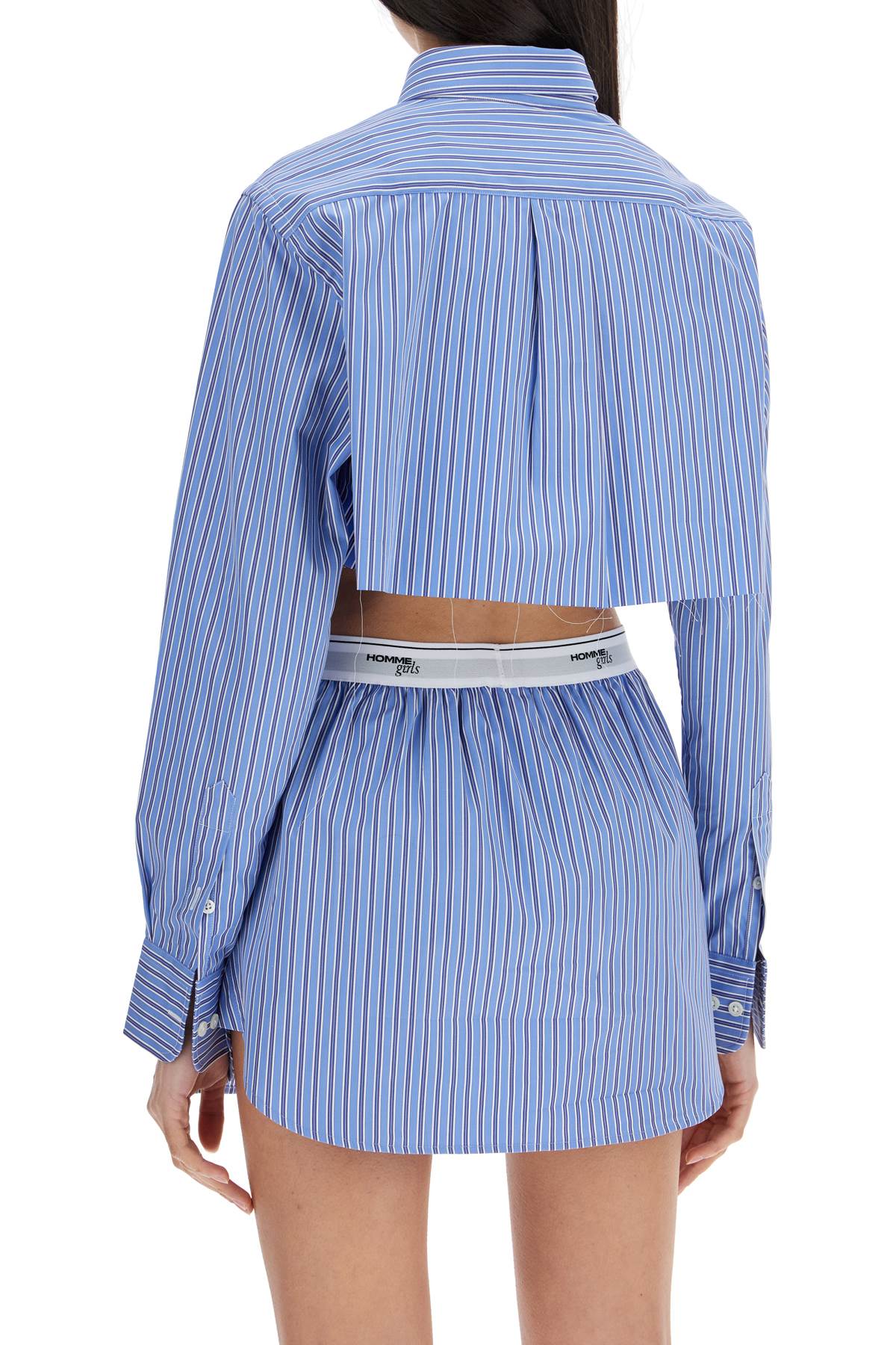 Homme Girls super cropped blue striped cotton shirt