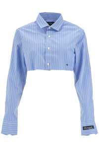 Homme Girls super cropped blue striped cotton shirt