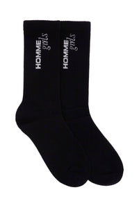 Homme Girls black medium cotton socks pack of 3 with embroidered logo