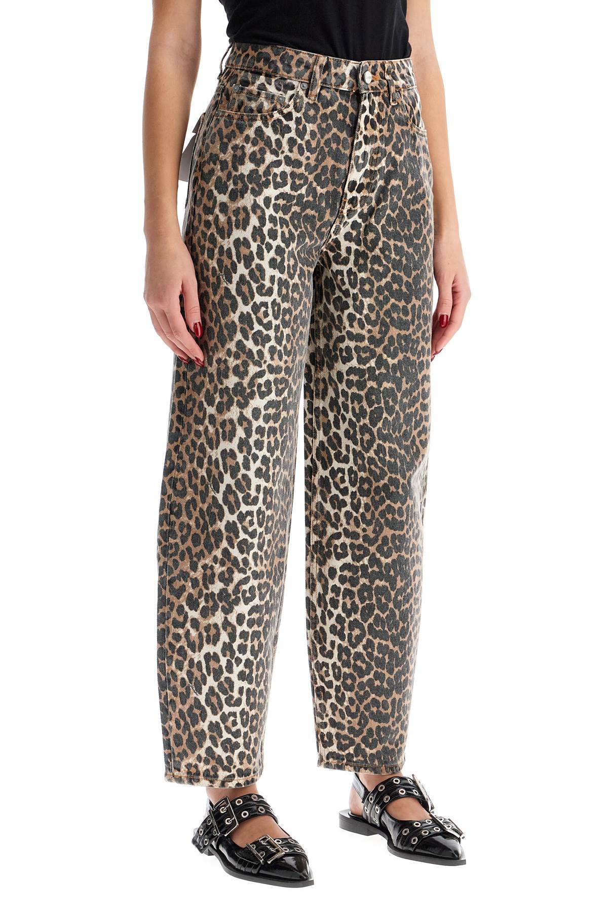 Ganni leopard print barrel jeans