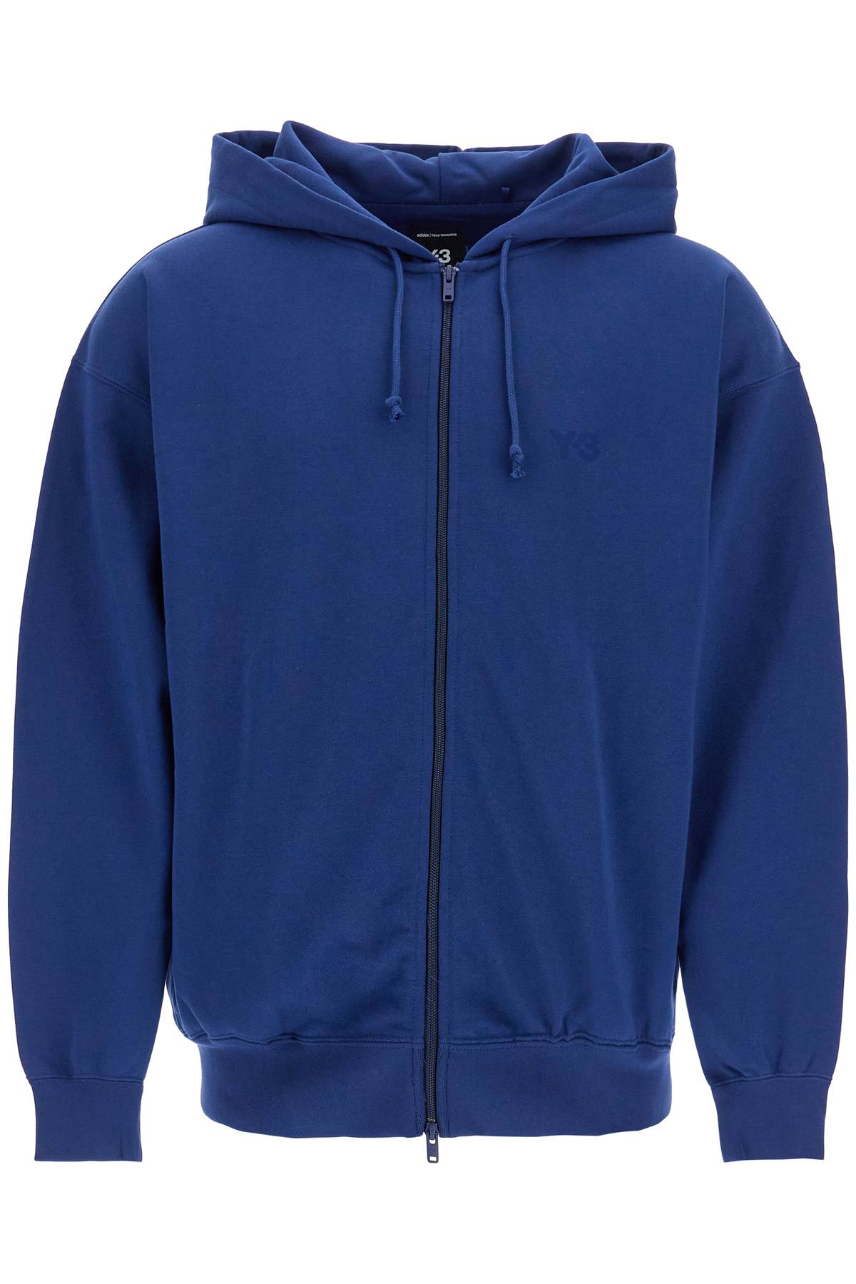 Y-3 men's blue zip hoodie in cotton with recycled polyester