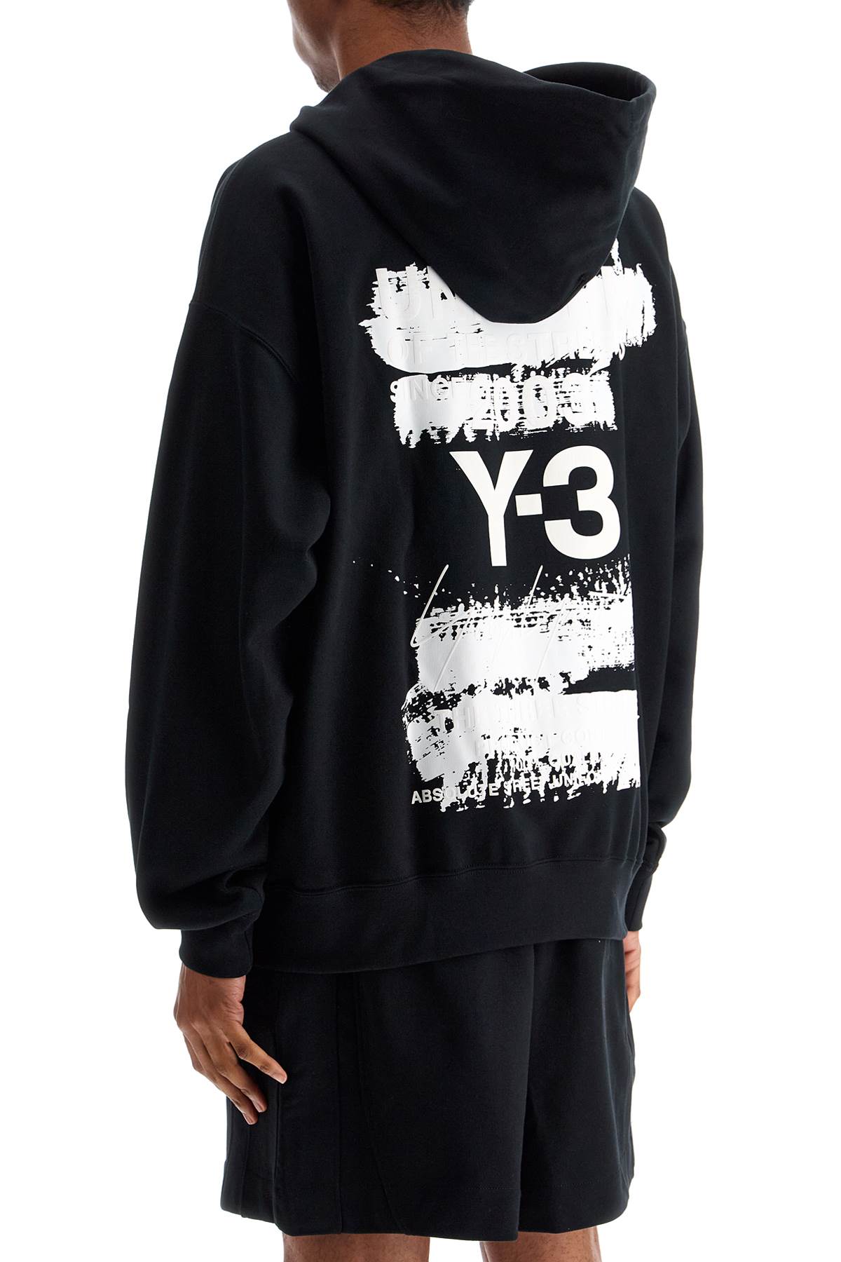 Y-3 black cotton hoodie with gfx print