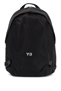 Y-3 black minimalist backpack in recycled polyester with padded straps