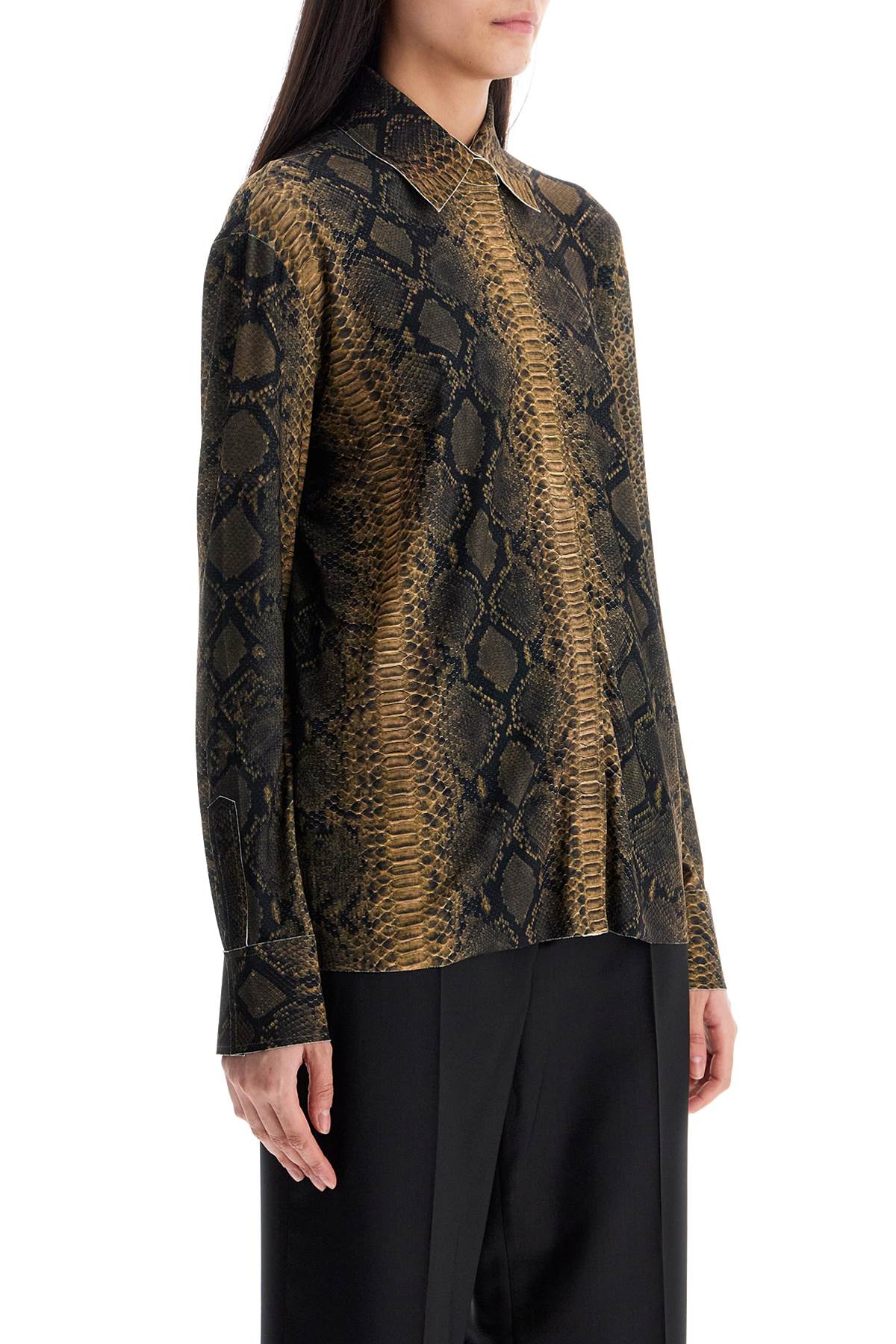 Norma Kamali brown python print long sleeve shirt