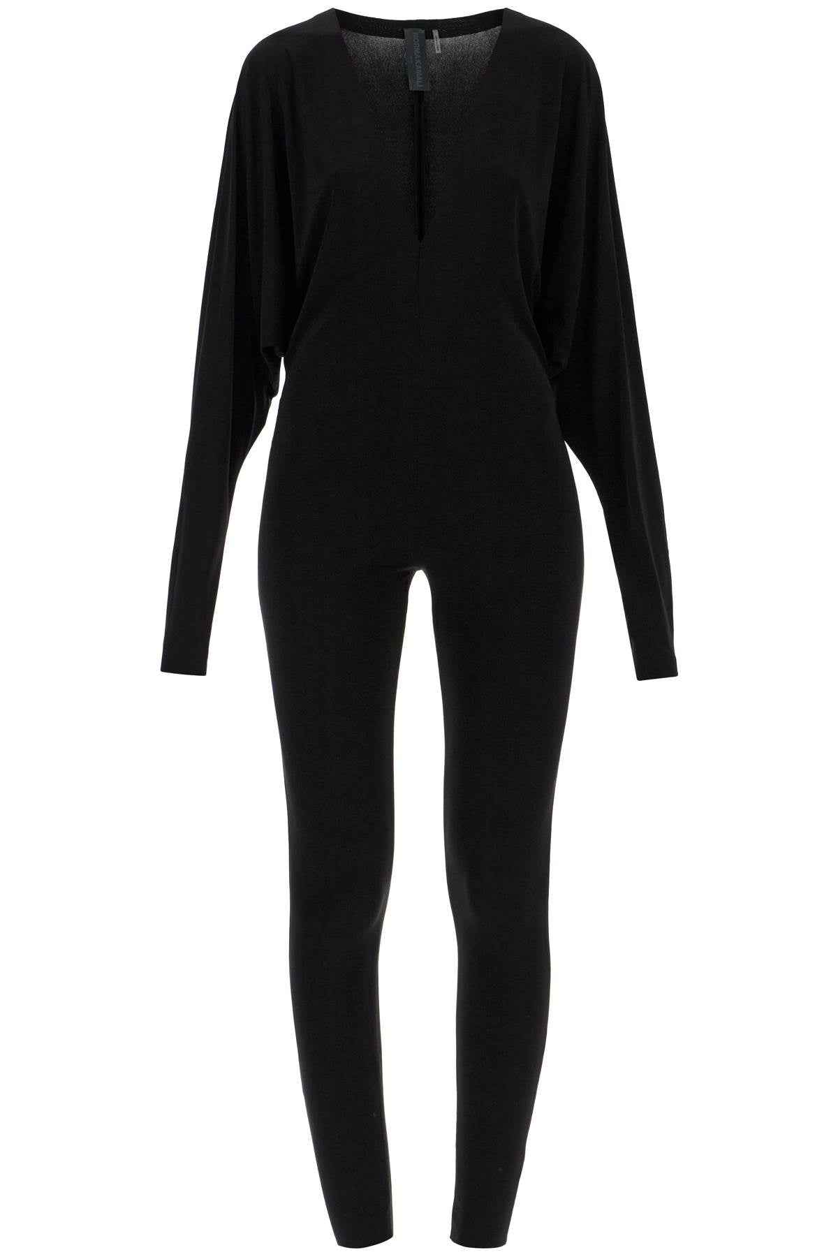 Norma Kamali black slim fit long sleeve v neck jumpsuit