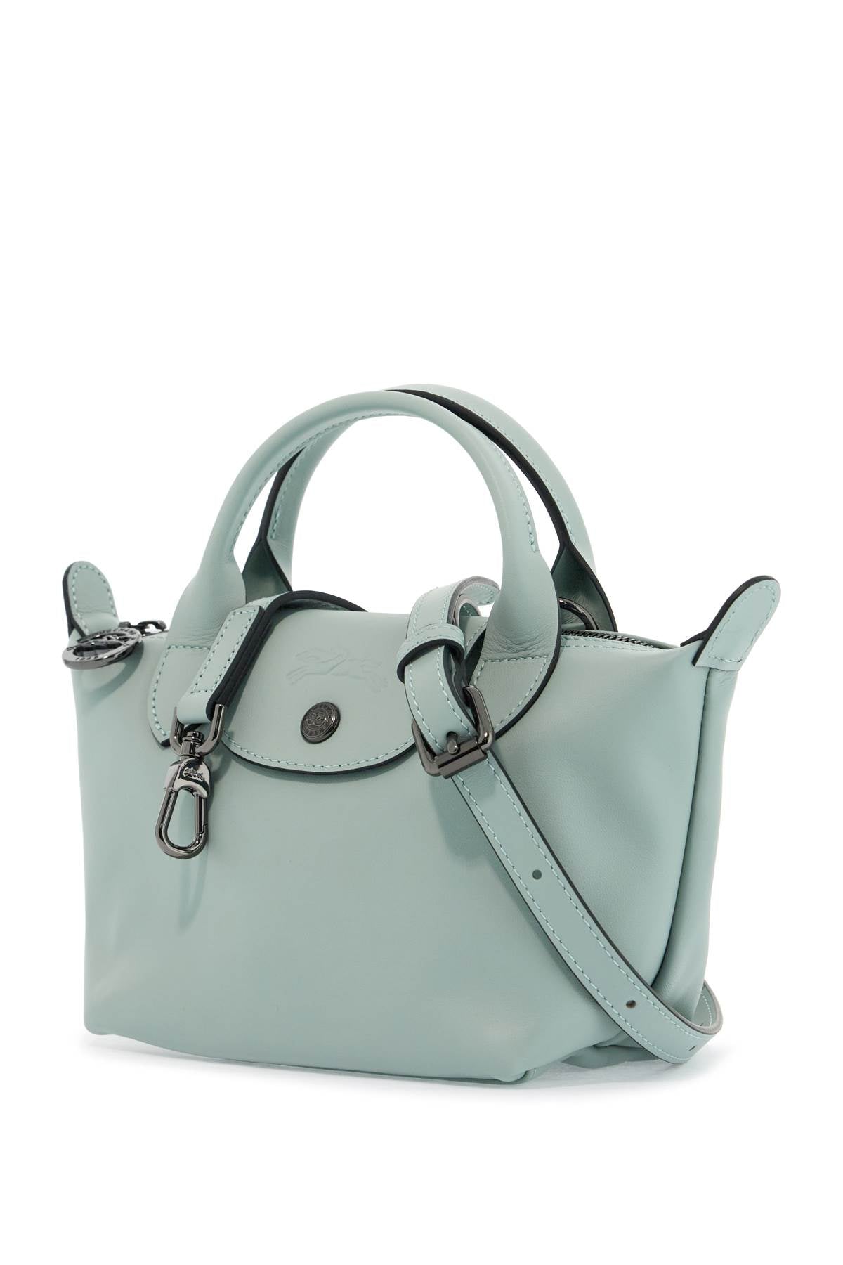 Longchamp light green leather handbag le pliage xtra with zip and handles