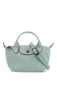 Longchamp light green leather handbag le pliage xtra with zip and handles