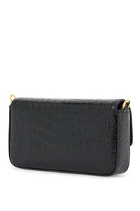 Tom Ford mini crossbody bag in black calf leather with crocodile effect