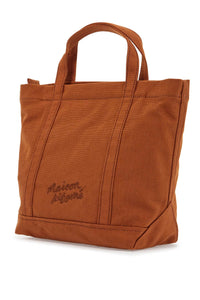 Maison Kitsune light brown cotton tote bag with fox embroidery