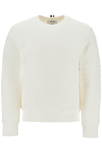 thom browne white cotton four bar crewneck sweatshirt